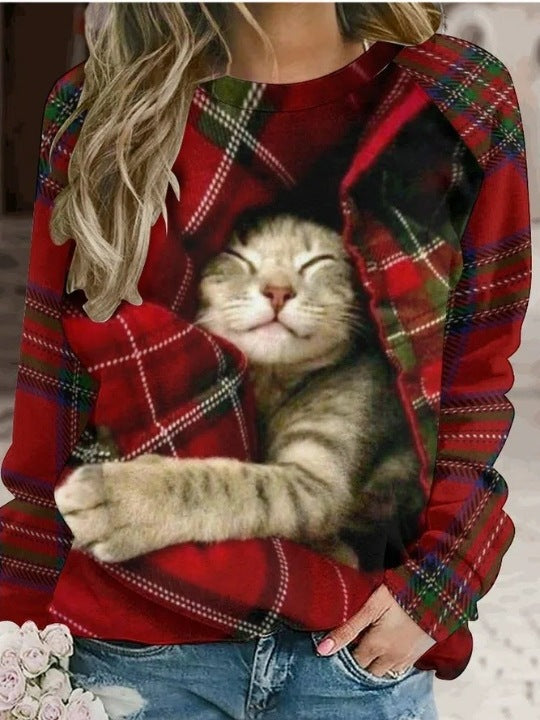 3D Printed Loose Round Neck Fashion Women's Sweater