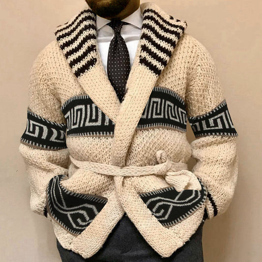 Jacquardstrikket herretrøje/cardigan