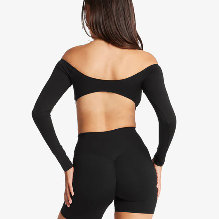 Off-shoulder Yoga With Chest Pad Short Slim Fit Fitness Sports Top