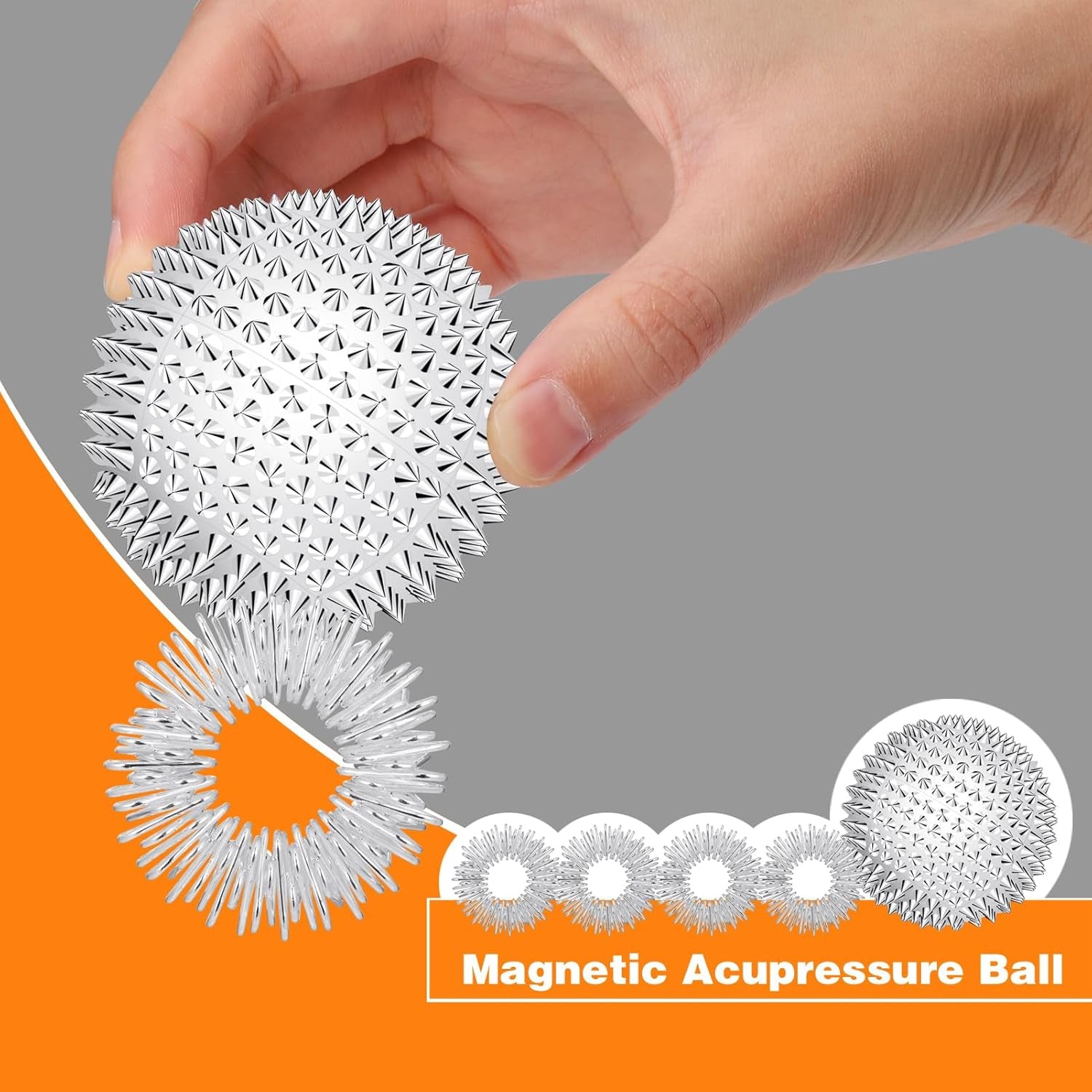2Pcs Bolas Magnéticas De Acupresión, Bola De Masaje De Manos Con 5 Anillos De Masaje, Masaje Erizo Masajeador Bolas, Para Aliviar Las Manos Y Los Pies De Adultos Y Niños