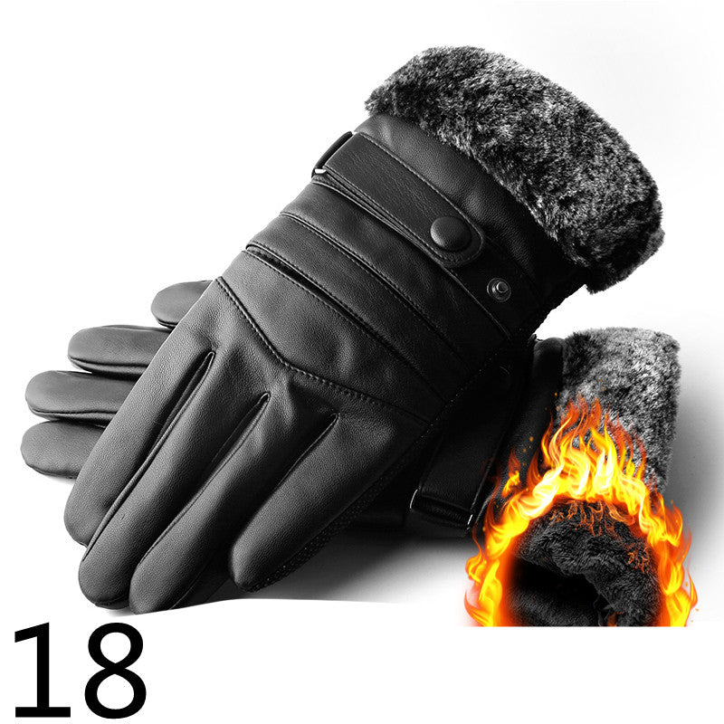 Men's Winter Riding Plus Velvet Thick Windproof Leather Gloves