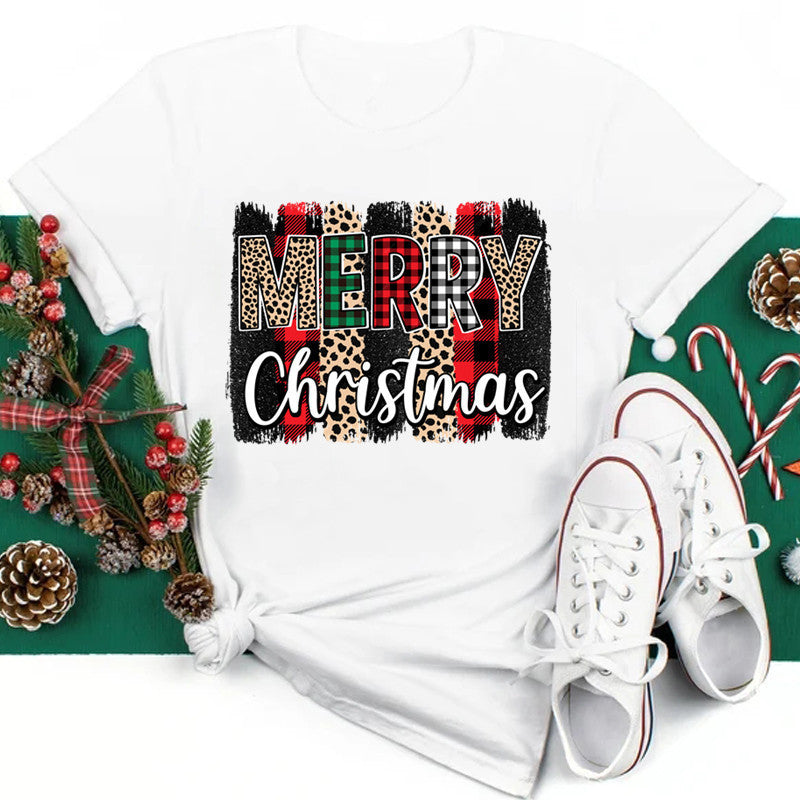 New Year Christmas Plus Size Round Neck Short Sleeve T-shirt