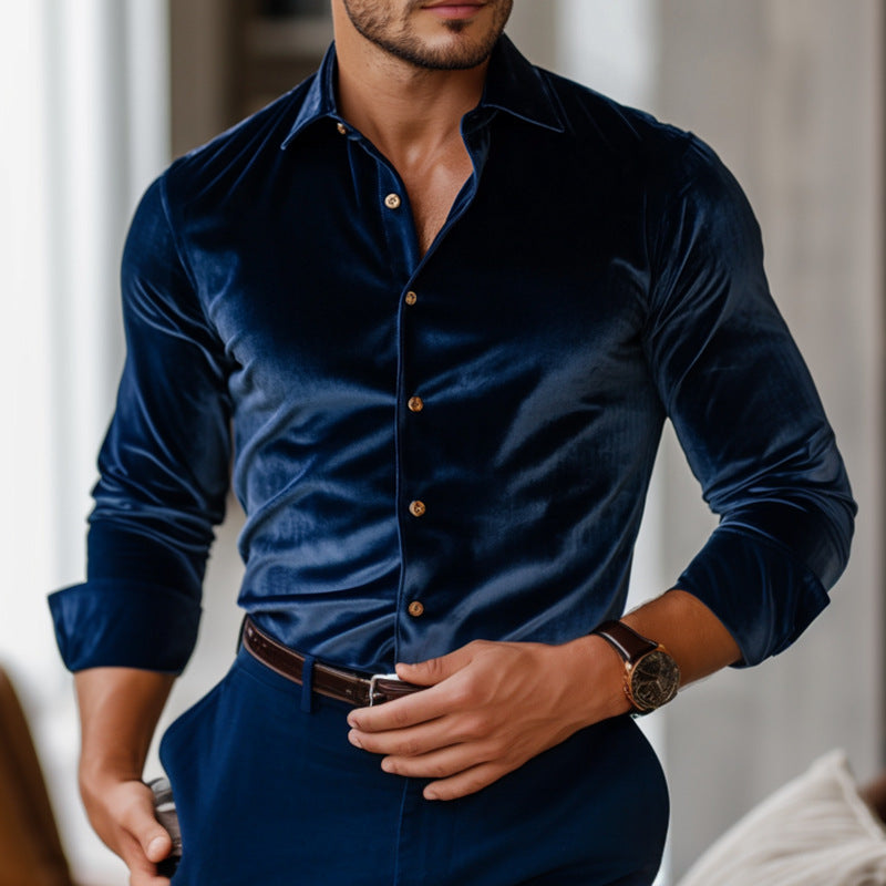 Casual Autumn And Winter Long Sleeve Solid Color Shirt For Men