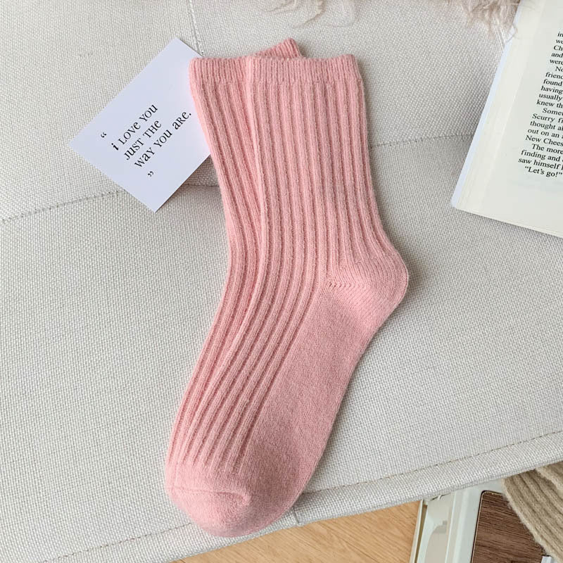 Wool Thickened Women's Medium Tube Solid Color Socks