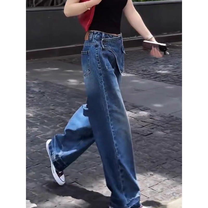 High-waisted Designer-style Faux Two-piece Wide-leg Pants