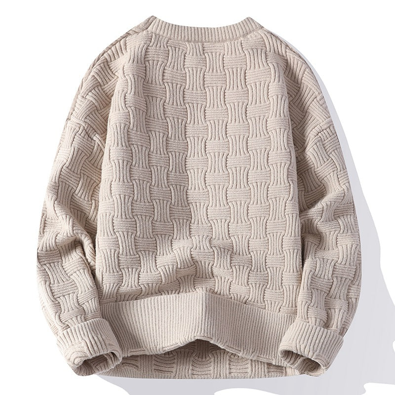 Strikket herresweater med rund hals i ny mode