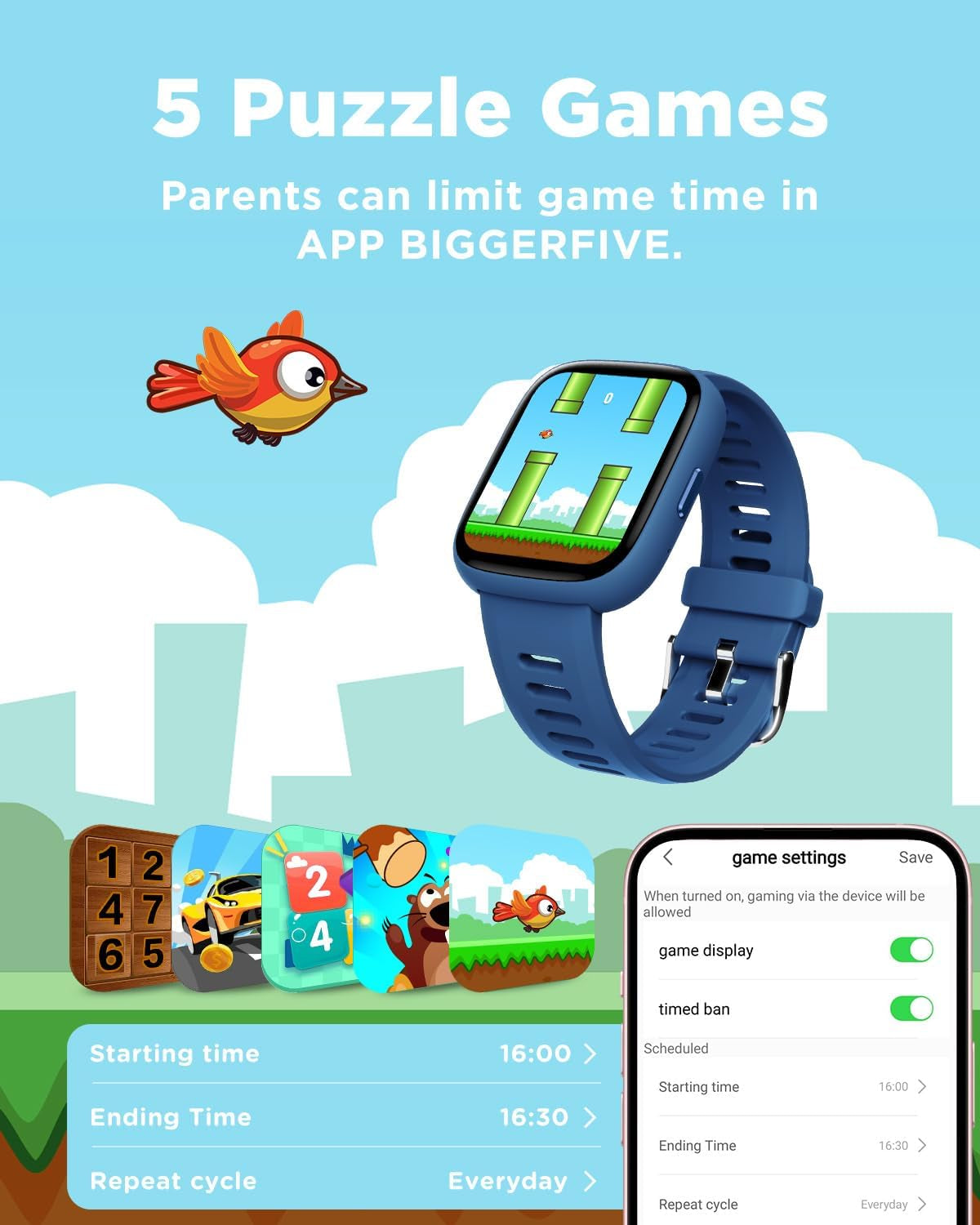 Smart Watch for Kids, 1.8" Fitness Tracker Watch Pedometer, Heart Rate, IP68 Waterproof, Sleep Monitor, Calorie Step Counter, 5 Puzzle Games With/Without APP for Girls Boys Teens 5-16