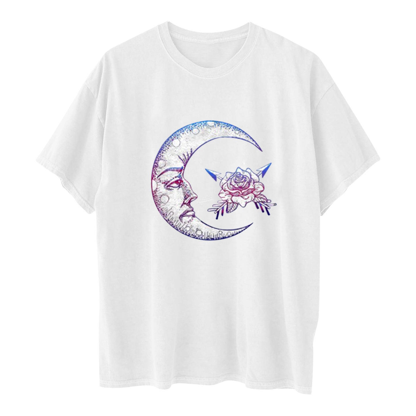 Printed Round Neck Short Sleeve Sun Moon Sun Moon Printed Top Women's T-shirt