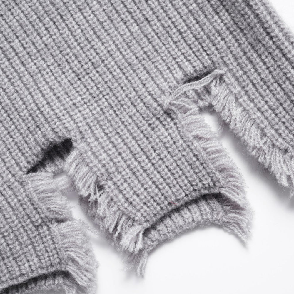 Design Sense Zipped Round Neck Solid Color Casual Sweater
