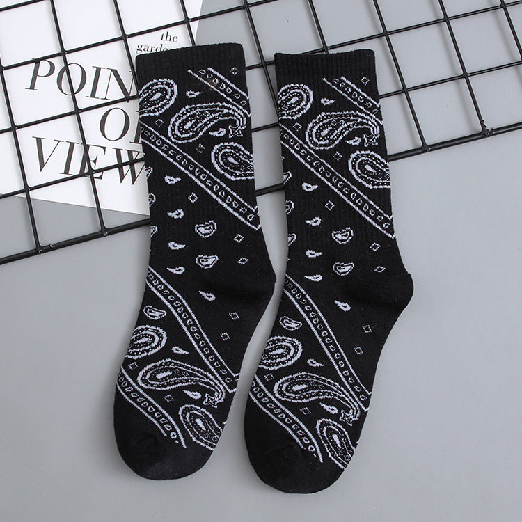 Mid Tube Socks Men's Stockings Cashew Flower