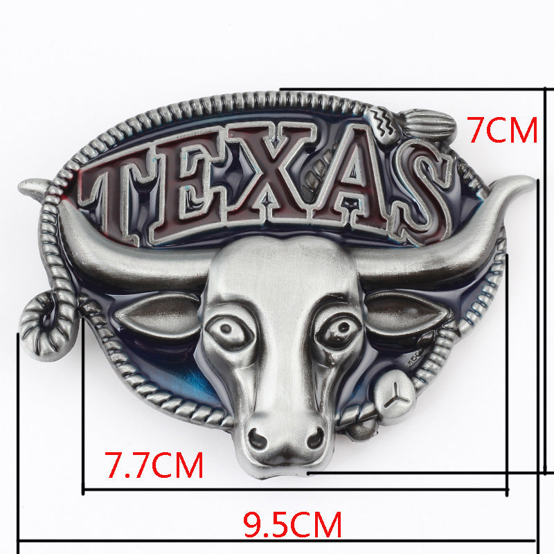 Western Style Texas Longhorn Leather Buckle 3.8cm Wide Belt Suitable For Smooth