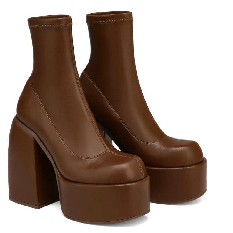 Platform High Heel Boots Scrub Stovepipe Elastic Boots