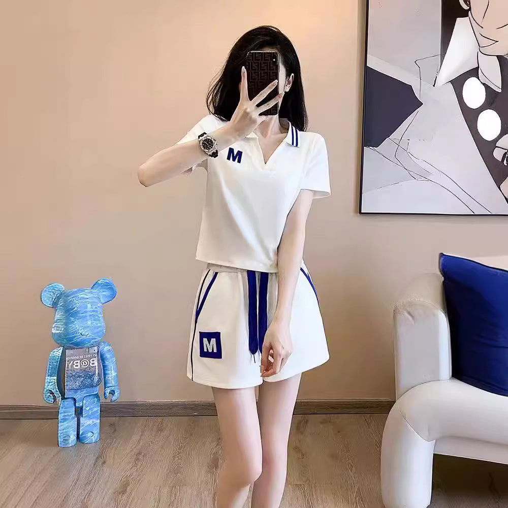 Slim-fit Polo T-shirt og Shorts Todelt Sæt