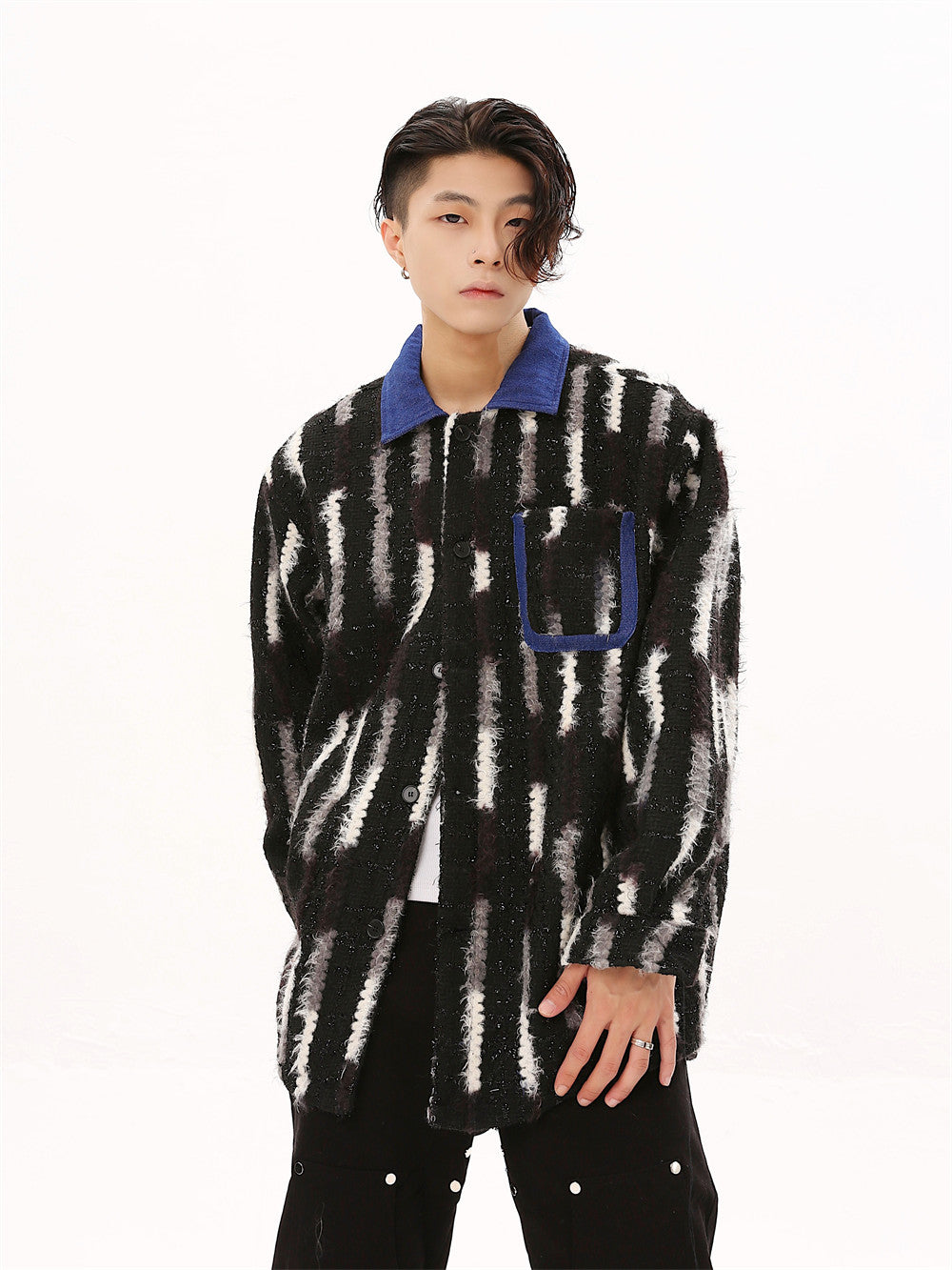 Loose Design Niche Patch Pocket Lapel Colorblock Jacket