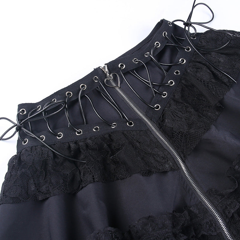 Fashion Casual Zipper Lace Stitching Lace Skirt