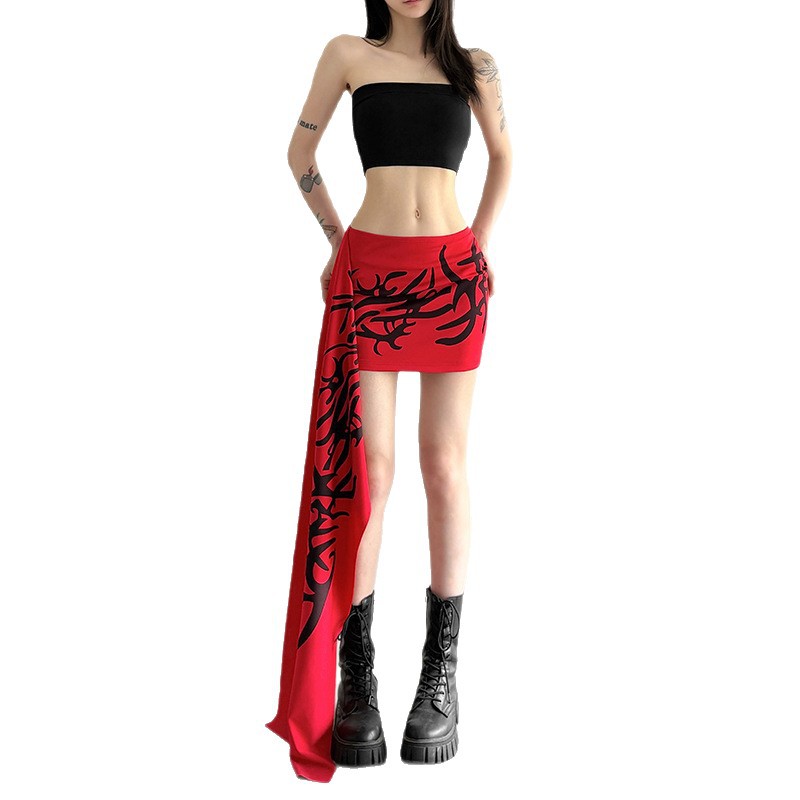 New Womens High-waisted Figure-flattering Asymmetrical Skirt With A Trendy Print