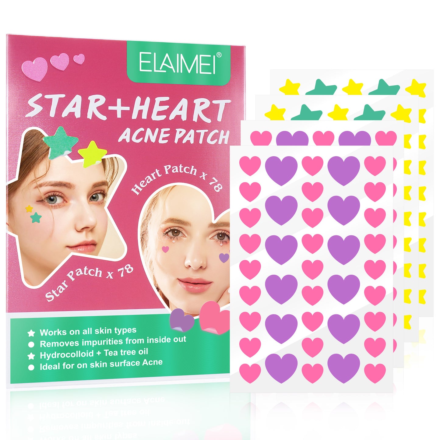 Peach Heart Color Multi-shape Acne Patch