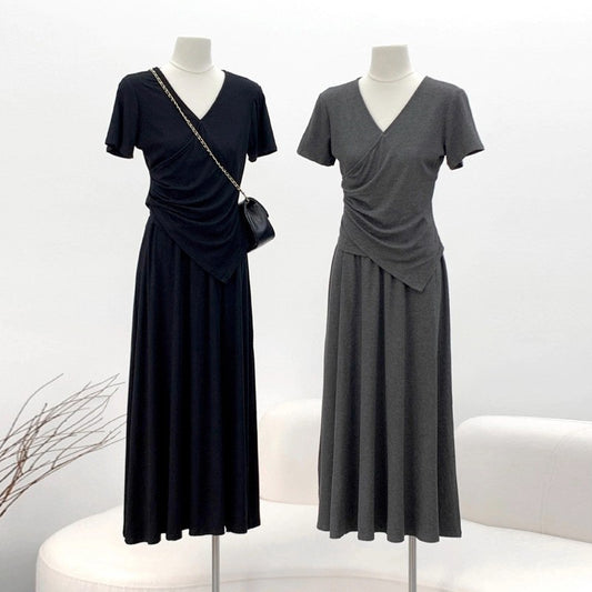 Short-sleeve Top And Drapey Skirt Two-piece Set