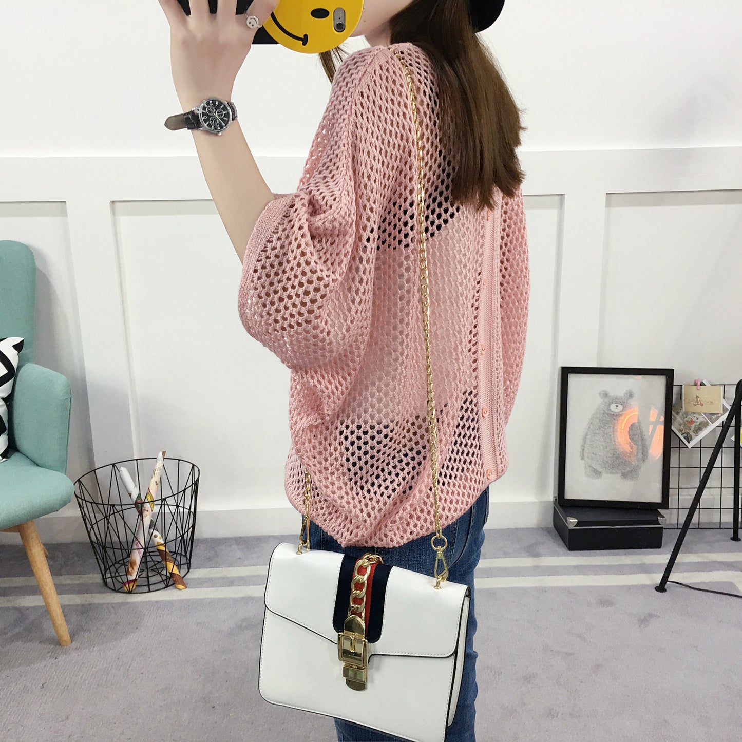 Spring And Summer Loose V-neck Hollow Sweater