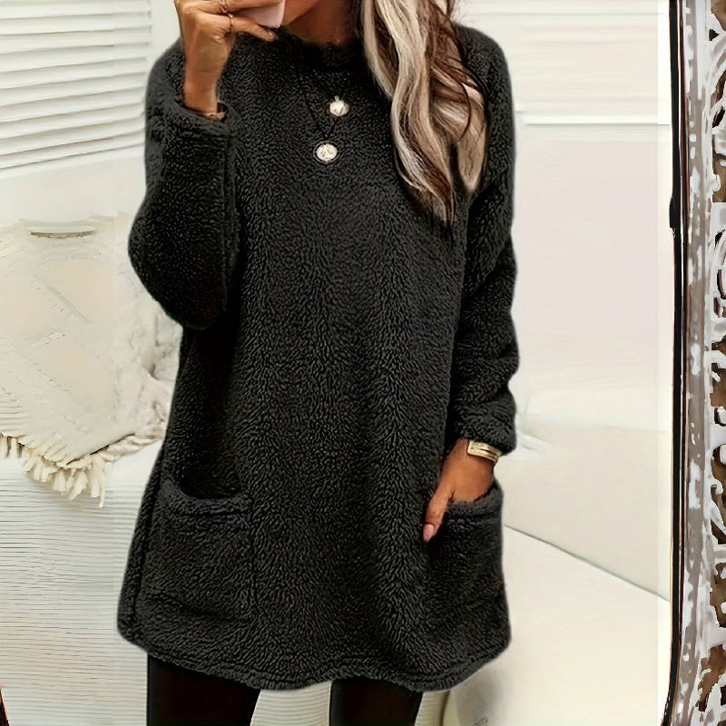 Women's Long Sleeved Pocket Plush Hoodie T-shirt
