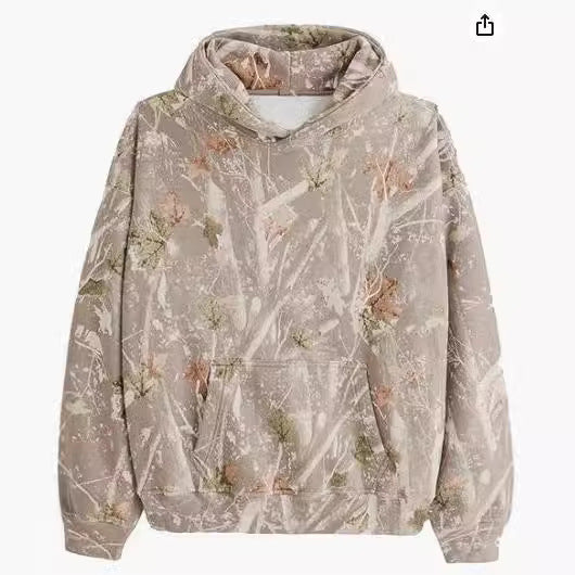 Camo uldhættetrøje til kvinder med lange ærmer, sænkede skuldre, oversized