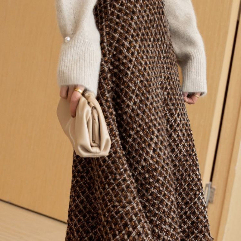 Woolen A- Line Skirt Thickened Belly Covering Big Hem Umbrella Skirt