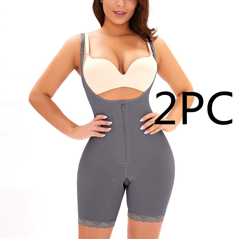 Front Zipper-breasted One-piece Tummy Tuck And Hip Body Shaping Jersey