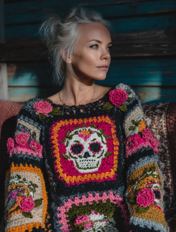 Womens Retro Printed American Style Streetwear Loose Knit Sweater Top