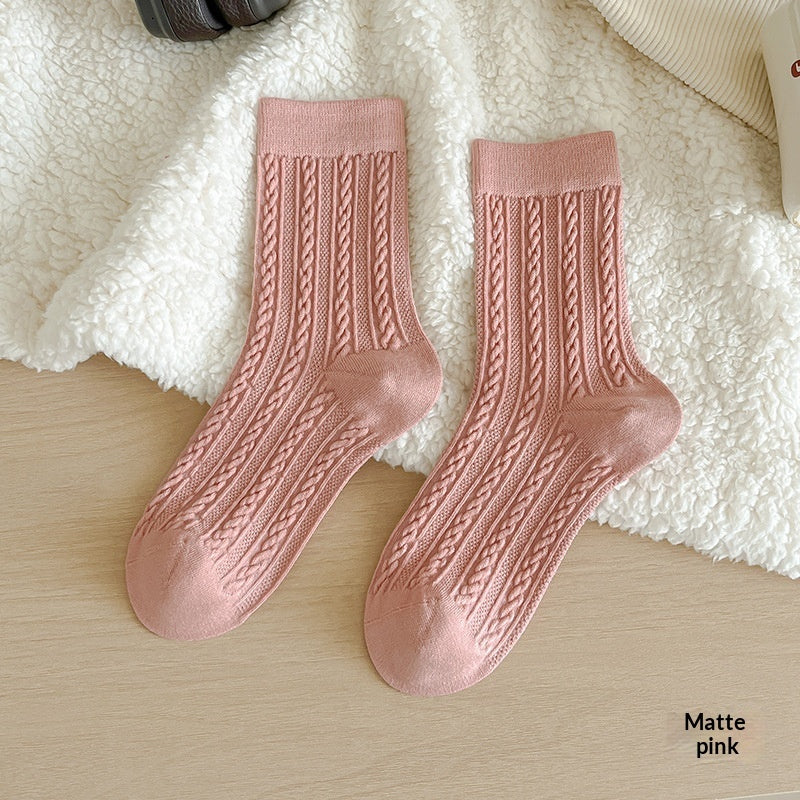 Womens Fleece-Lined Winter Cable-Knit Stockings