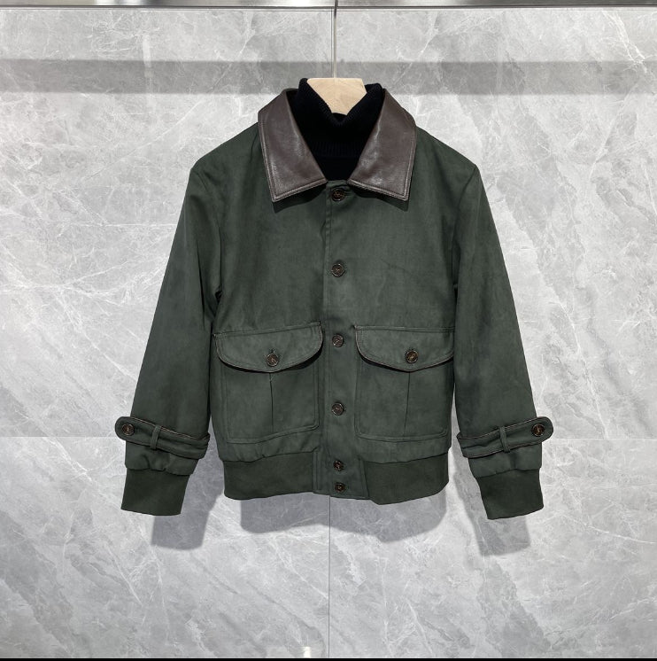 Retro Casual Men's Jacket With Leather Lapel