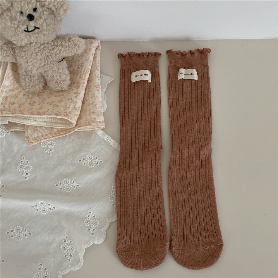 New Autumn And Winter Sweet Ruffled Socks For Girls Solidcolor Mid-calf Length