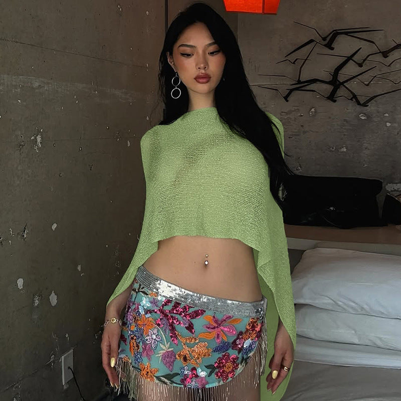 Solid-color, Versatile Casual Sweater Shawl Top For Women