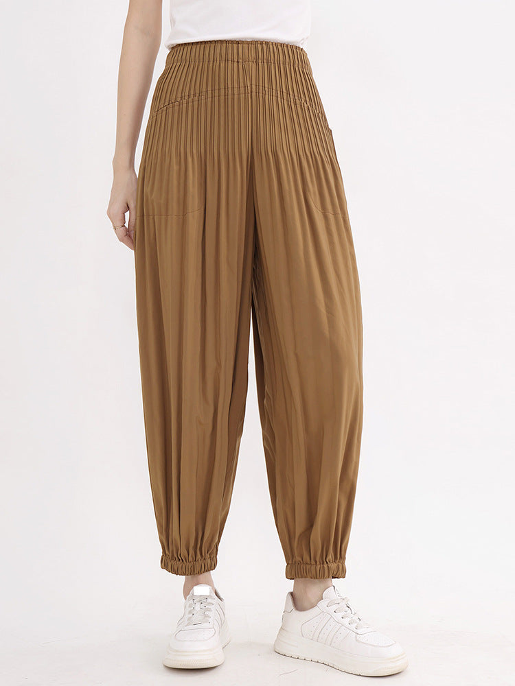 Pleated Overalls Women's Casual Versatile Design Sense Elastic Waistband Slimming Harem Skinny Pants