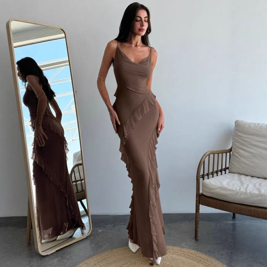 European And American-style Slim-fit Sexy Spaghetti-strap Mermaid Dress