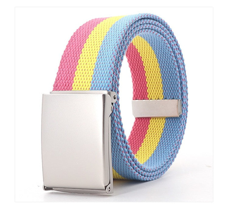 White Military Buckle Colored Belt Men's And Women's Canvas Denim Waistband