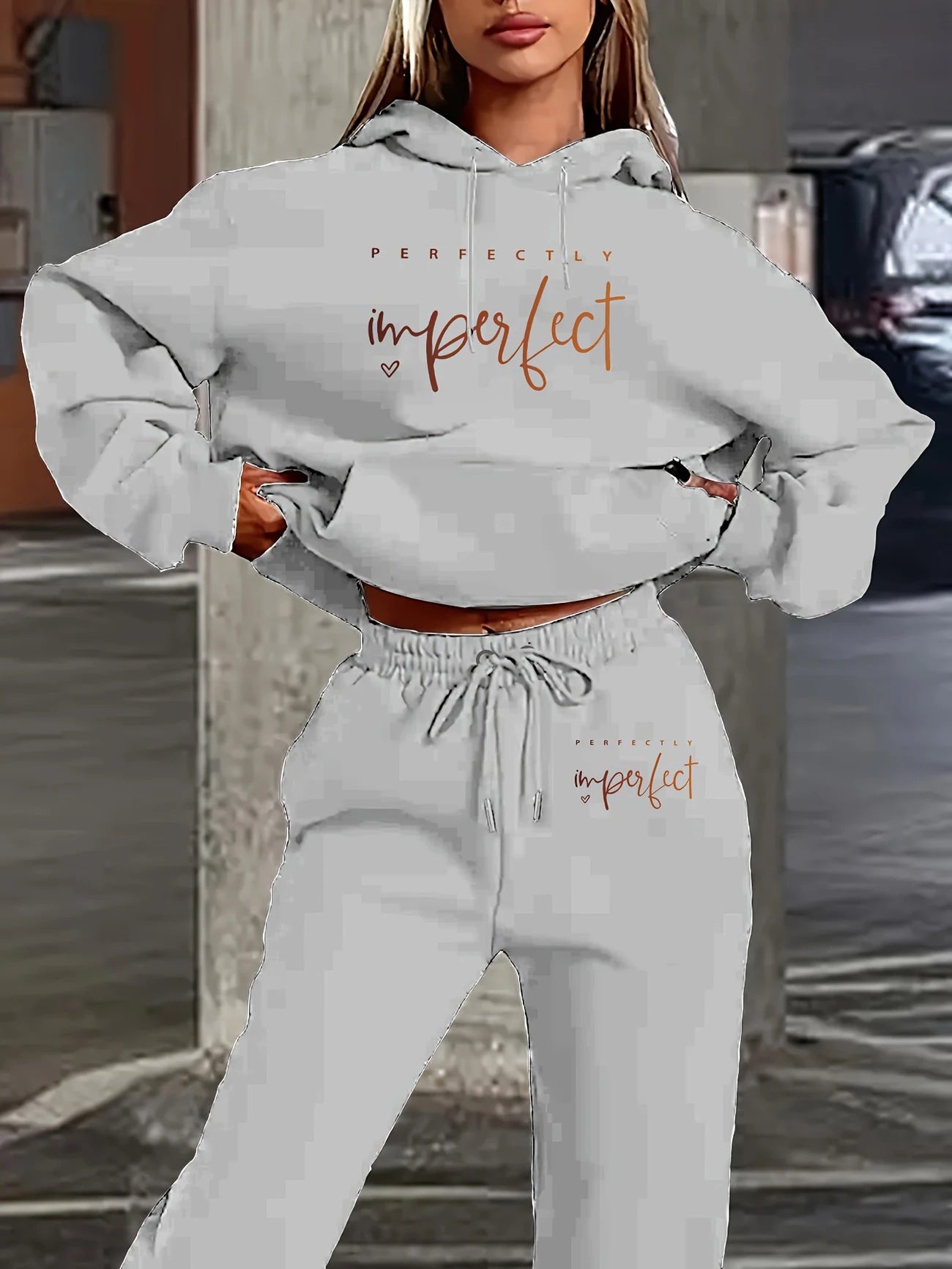European And American Women's Letter Print Hooded Sweatshirt Fashion Casual Pants Set