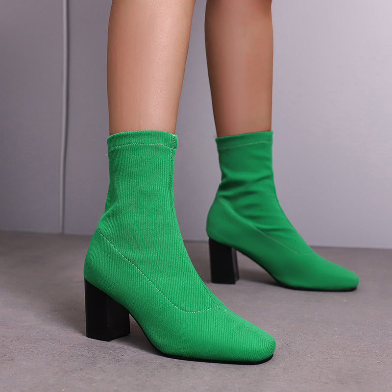 Womens Colorful Stretch Fabric Ankle Boots