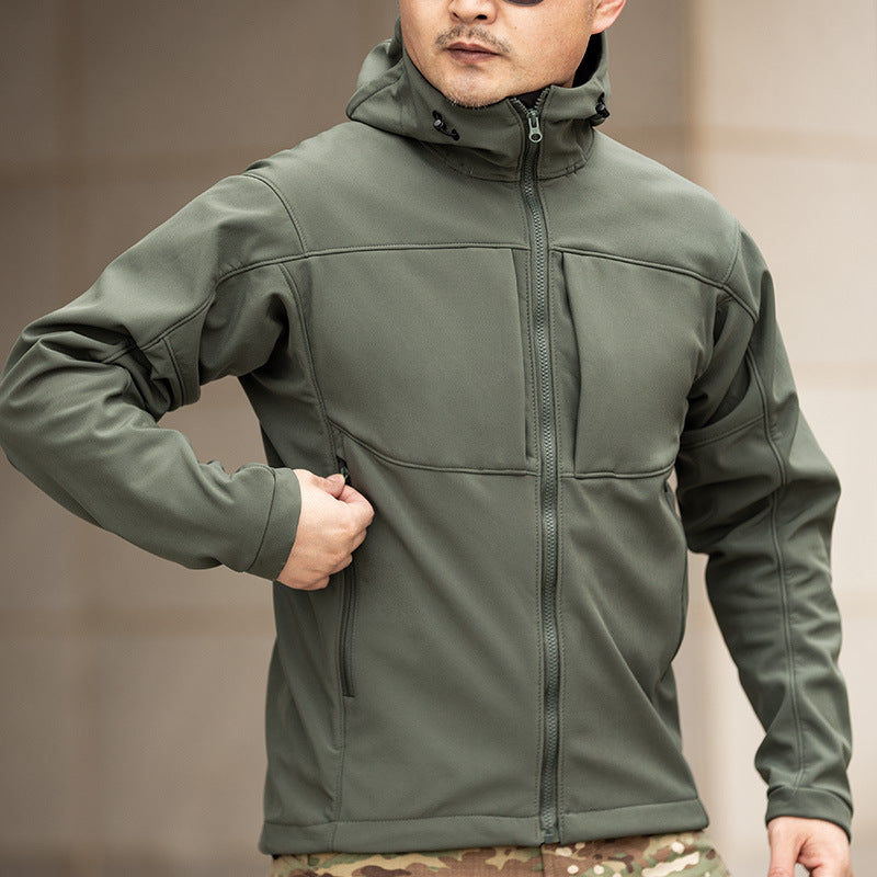Mens Fleece-lined Lightweight Windproof Hooded Shell Jacket