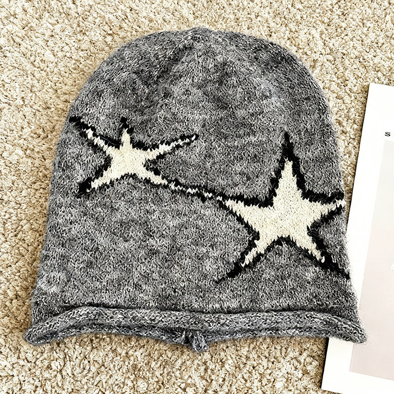 Japanese-style Harajuku Street-styled Edgy Star-knit Beanie