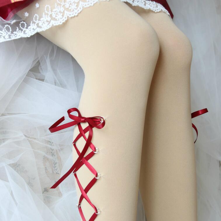 New Japanese Velvet Pantyhose Cross Ribbon