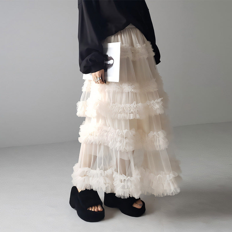 Three-layer Spliced Mesh Japanese-style Women's Skirt