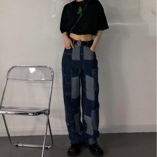 Løse Plaid Jeans til Kvinder i Store Størrelser