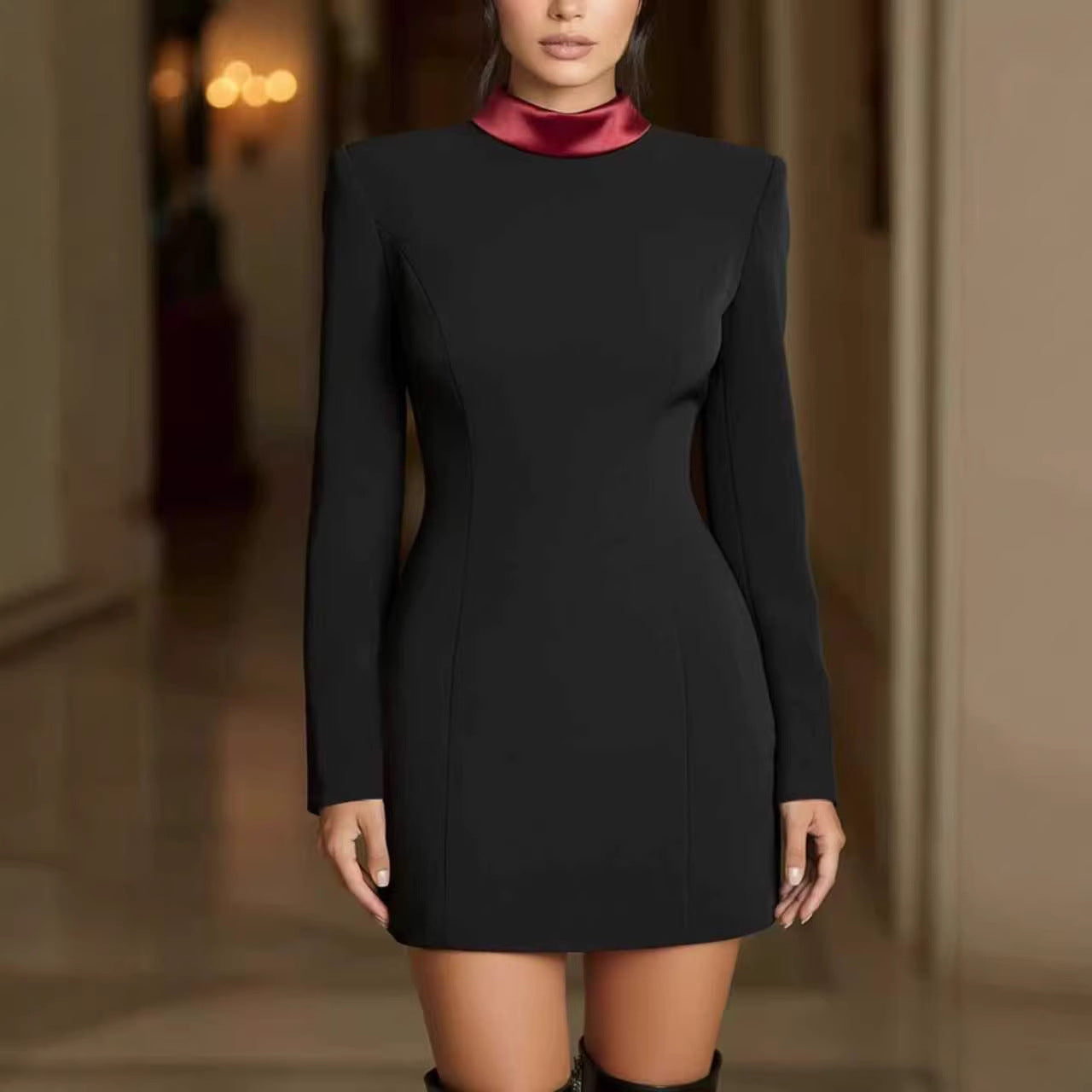 Textured Long-sleeved Elegant French-style Dress For Women