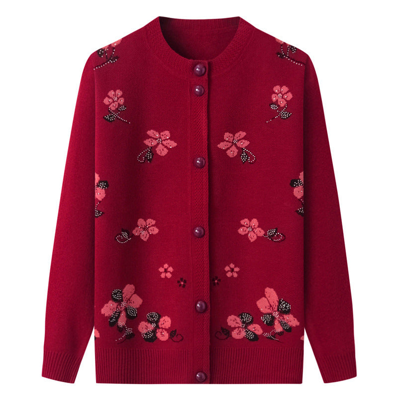 Thermal Underwear Fleece-lined Thickened Grandma Sweater Coat For Women