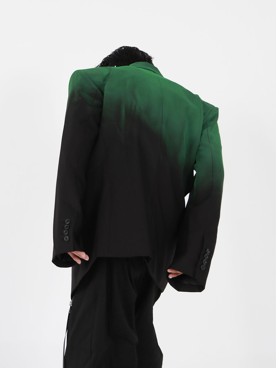 Niche Black-to-green Ombre Padded-shoulder Suit