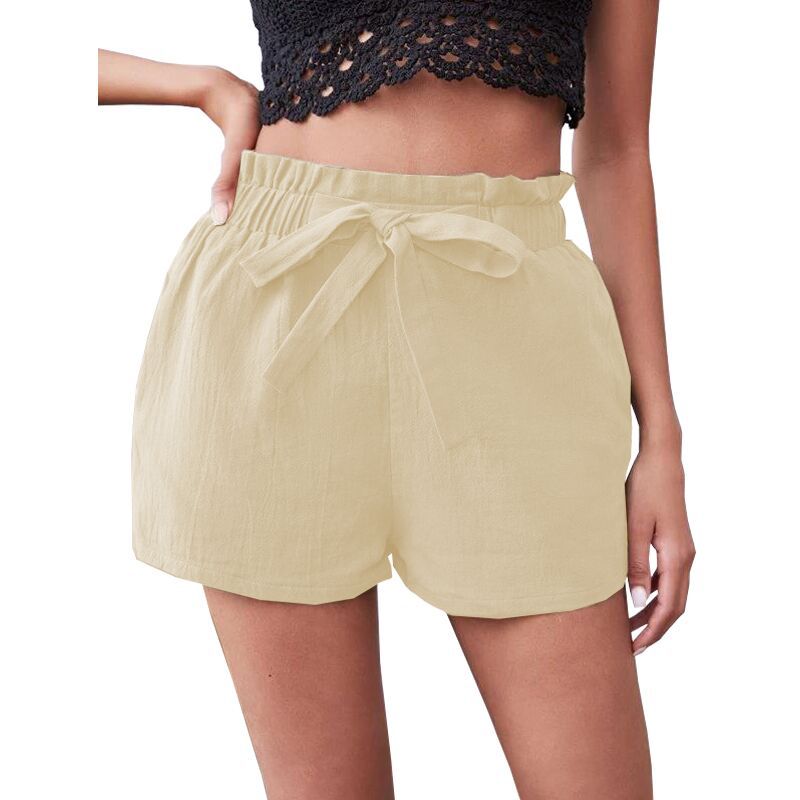 Women's Bow Loose Mid Waist Casual Straight Shorts