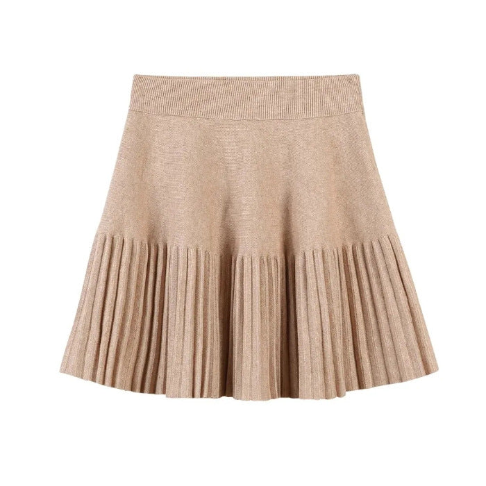 Womens Stretchy High-Waist Pleated Skirt Slim-Fit Outerwear Knitted Base Skirt