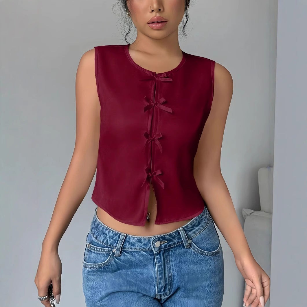 Commuter Sleeveless Bow-Tie Strap Vest For Women