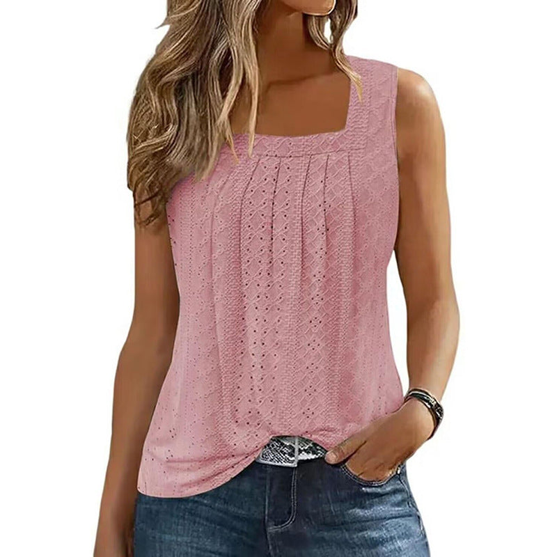 Women's Loose Pleated Square Collar New Suspender Top