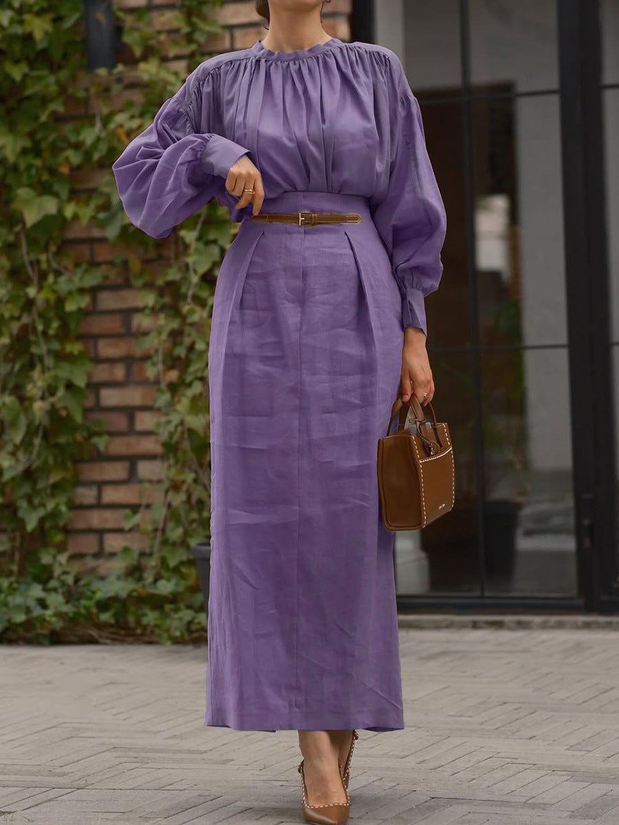 Elegant French-style Long-sleeve Solid-color Shirt For Independent Online Stores Long Skirt
